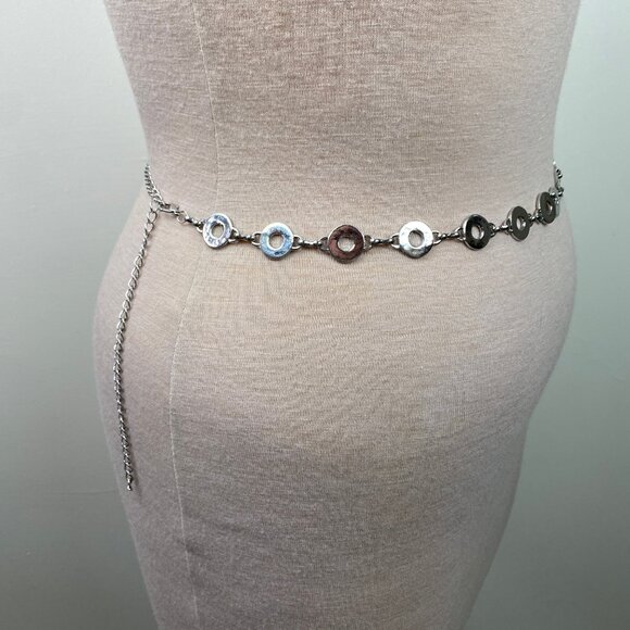 Silver Tone Circle Disc Mod Gogo Loop Belt 45" - Picture 2 of 6